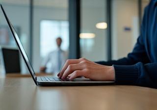 HR professional working on a laptop