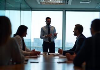 Manager leading a team discussion
