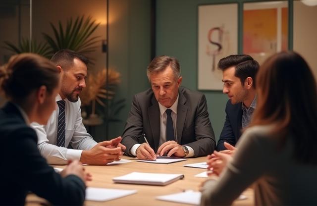 Group collaborating around a table